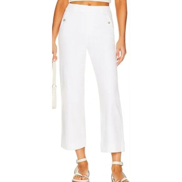 Spanx Stretch Twill Cropped Wide Leg Pants Women's Large White High Rise - Picture 1 of 11